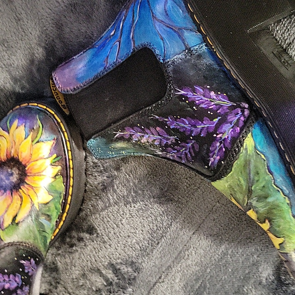 Handpainted Doc Marten Chelsea Platform Boots Sunflower Design One of a Kind! - Picture 6 of 16